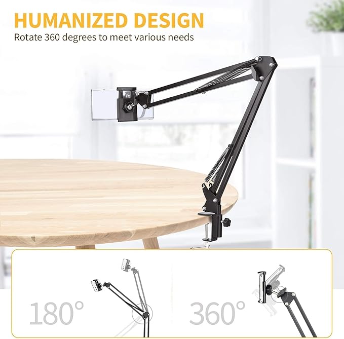Overhead Video Stand Phone Holder  360° Adjustable Magic Arm for Desk, Bed & Content Creation
