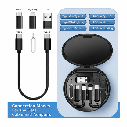 Mini Multi-Functional Fast Charging Data Cable Set  All-in-One Charging & Data Transfer Kit (9-in-1)