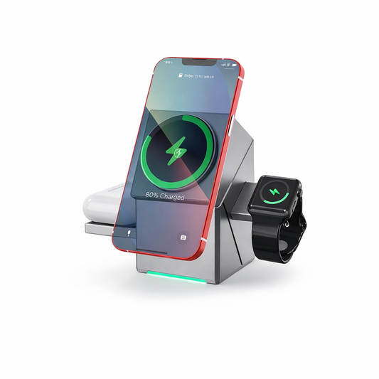 3-in-1 Auto-Rotation Magnetic Wireless Charger Stand  23W Fast Charging Dock for Phone, Watch & Earbuds